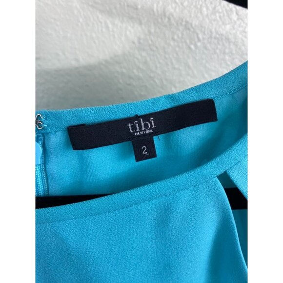 Tibi Silk lined Aqua Blue Shift Dress Women 2 Event Business Formal Party Modest - Picture 11 of 12